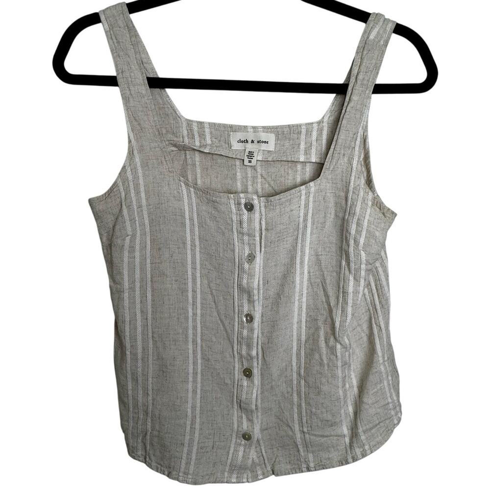Cloth & Stone Square Neck Button Front Tank Rayon Linen Blend Sz XS Cream White